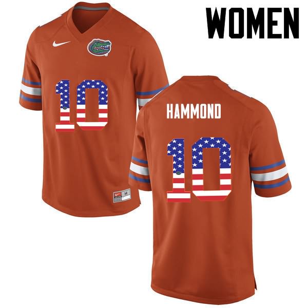 Women's NCAA Florida Gators Josh Hammond #10 Stitched Authentic USA Flag Fashion Nike Orange College Football Jersey ZJE3765OK